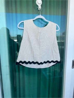 Sleeveless Cream Crop Top with Black Trim